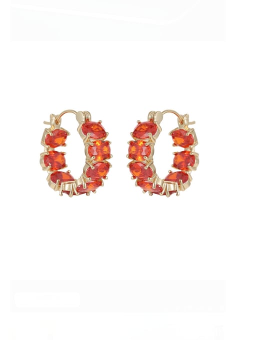 Orange red Brass Cubic Zirconia Geometric Luxury Huggie Earring