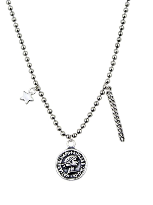 SHUI Vintage Sterling Silver With Antique Silver Plated Smooth Pentagram Necklaces 2
