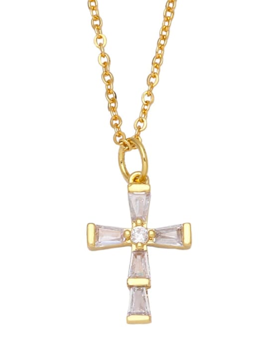 A Brass Cubic Zirconia Locket Vintage Cross Pendant Necklace
