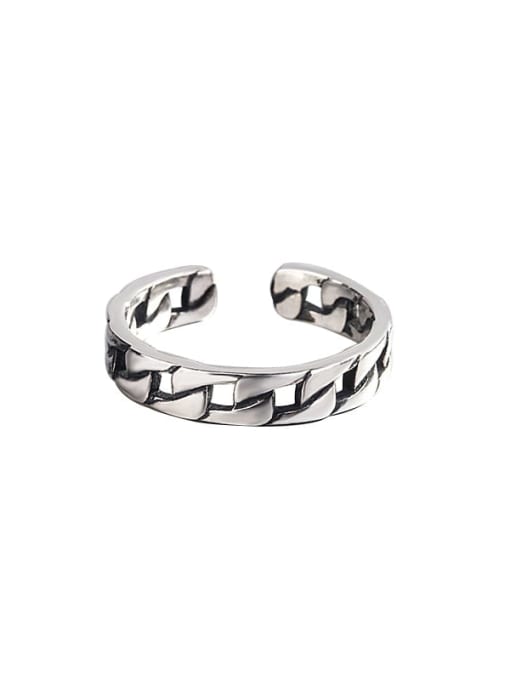 HAHN 925 Sterling Silver Hollow Chain Geometric Vintage Midi Ring 0