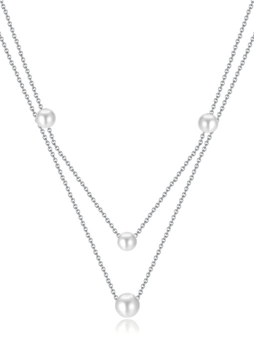 Open Sky Stainless steel Imitation Pearl Round Minimalist Multi Strand Necklace 0