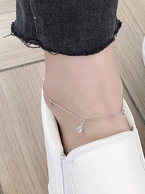 XBOX 925 Sterling Silver Cubic Zirconia Water Drop Minimalist  Anklet 2