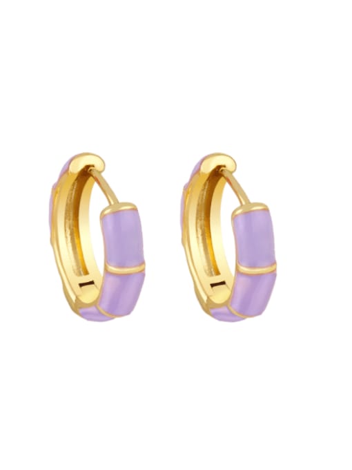 purple Brass Enamel Geometric Minimalist Huggie Earring