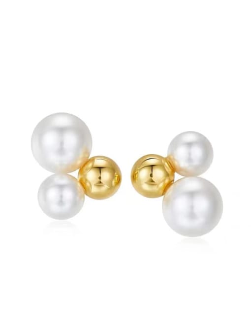 LI MUMU Brass Imitation Pearl Geometric Minimalist Stud Earring