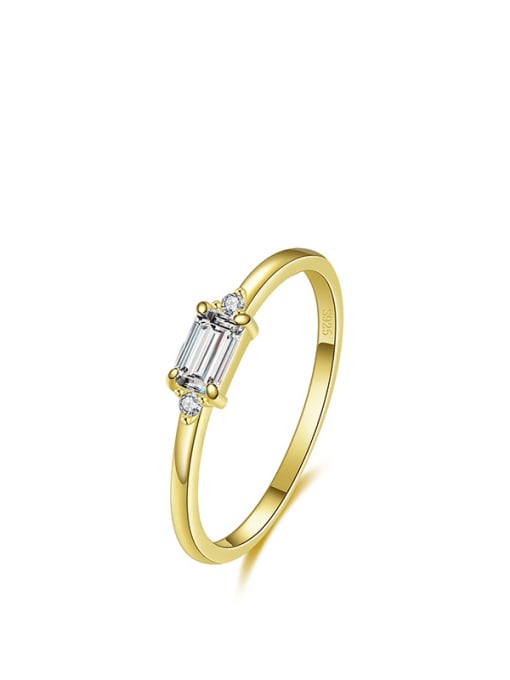 golden 925 Sterling Silver Cubic Zirconia Rectangle Minimalist Band Ring