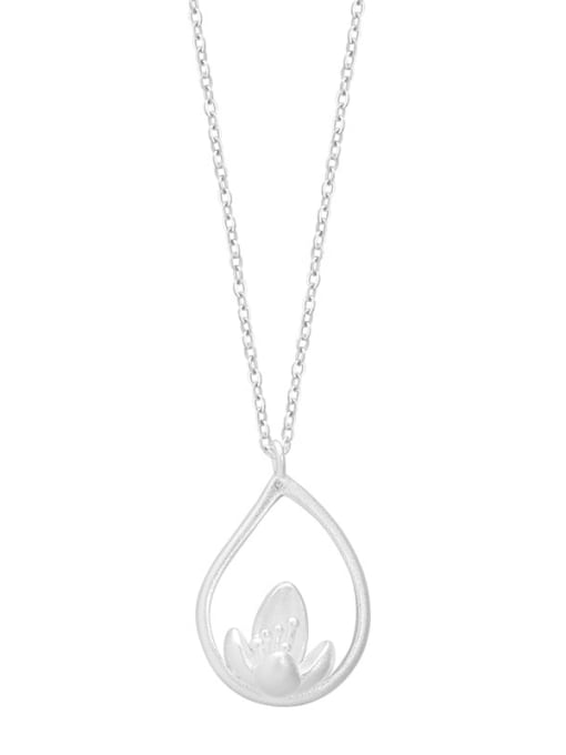 SILVER MI 925 Sterling Silver Flower Minimalist Lotus Pendant Necklace