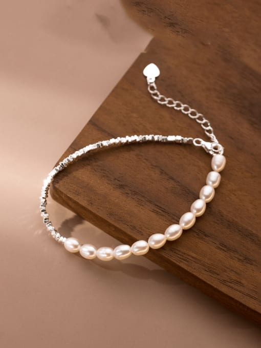 Rosh 925 Sterling Silver Imitation Pearl  Minimalist Handmade Beaded Bracelet 3