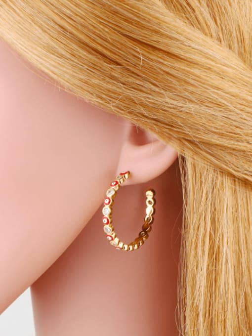 CC Brass Cubic Zirconia Enamel Geometric Vintage Stud Earring 1