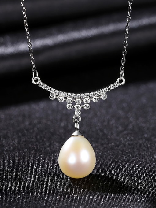 CCUI 925 Sterling Silver Imitation Pearl Water Drop Dainty Necklace 4