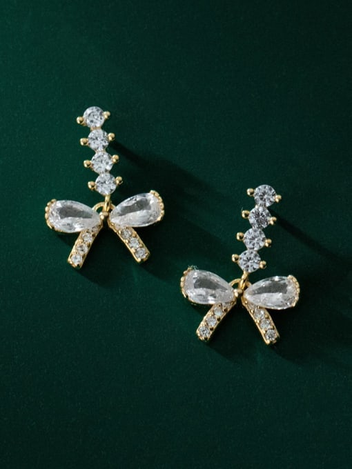 Gold 925 Sterling Silver Cubic Zirconia Butterfly Dainty Drop Earring