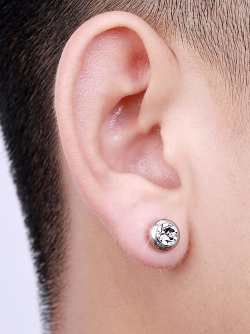 BSL Titanium Rhinestone Multi Color Round Minimalist  Single Rhinestone  Magnet Stud Earring 3