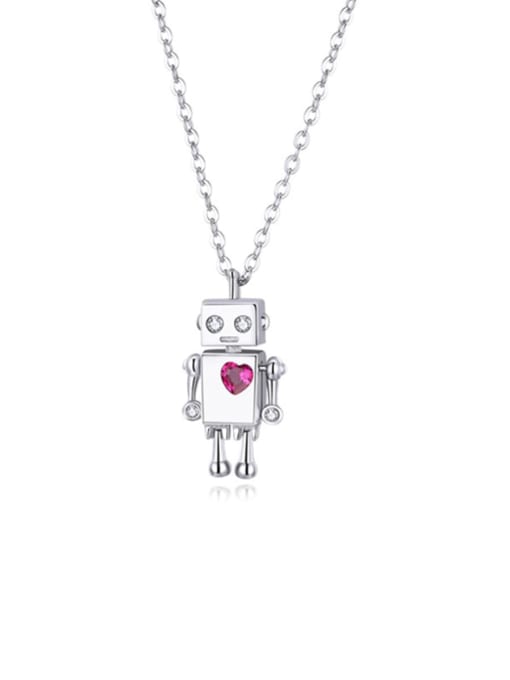 Jare 925 Sterling Silver With White Gold Plated Minimalist Love Robot Necklaces