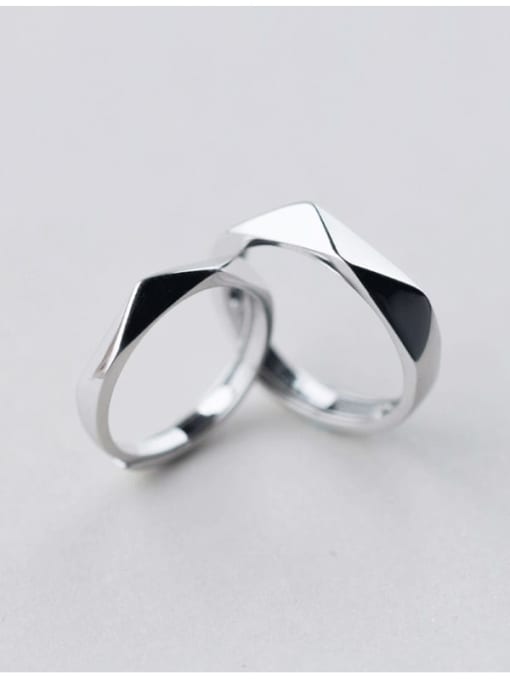 Rosh 925 Sterling Silver Geometric Minimalist Couple Ring 0