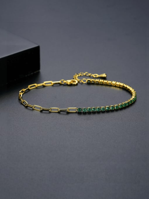 B22041502 Gn Brass Cubic Zirconia Geometric Minimalist Link Bracelet
