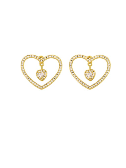 CC Brass Cubic Zirconia Heart Vintage Stud Earring 2