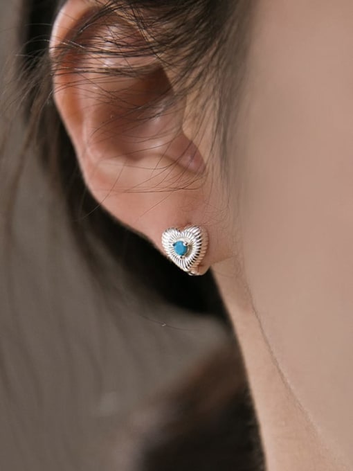 Rosh 925 Sterling Silver Turquoise Heart Trend Huggie Earring 1