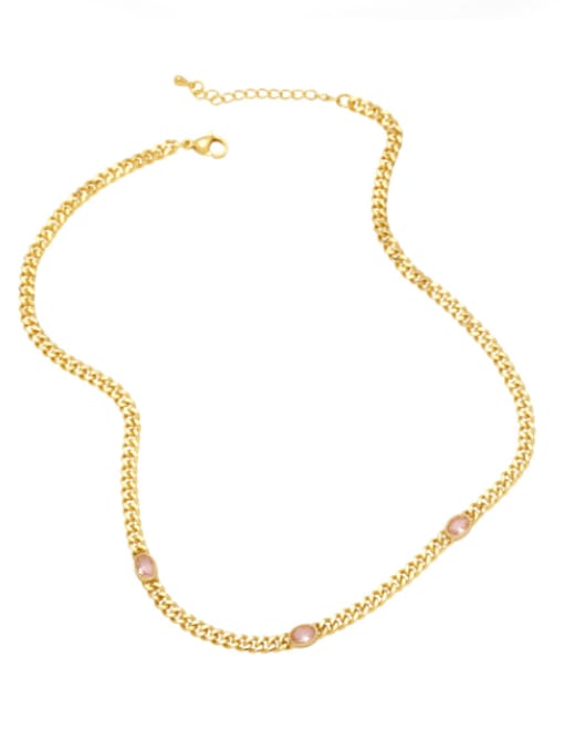 Pink Brass Cubic Zirconia Geometric Vintage Necklace