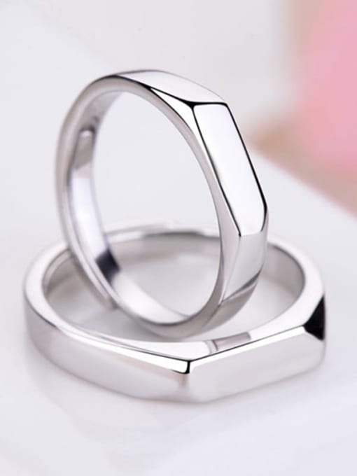 HAHN 925 Sterling Silver Smooth Geometric Minimalist Couple Ring 2