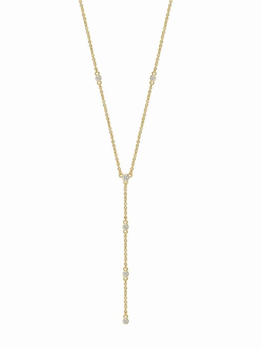 Gold Zircon Necklace Brass Cubic Zirconia Tassel Minimalist Lariat Necklace