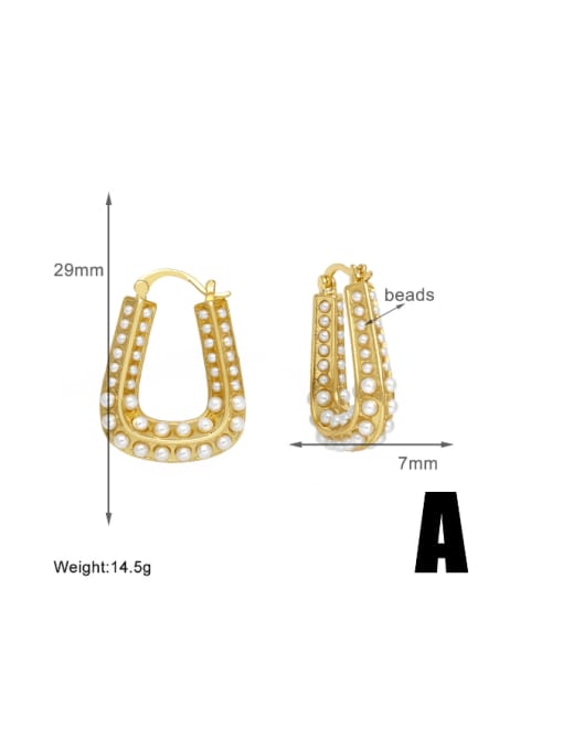 CC Brass Imitation Pearl Geometric Hip Hop Huggie Earring 2
