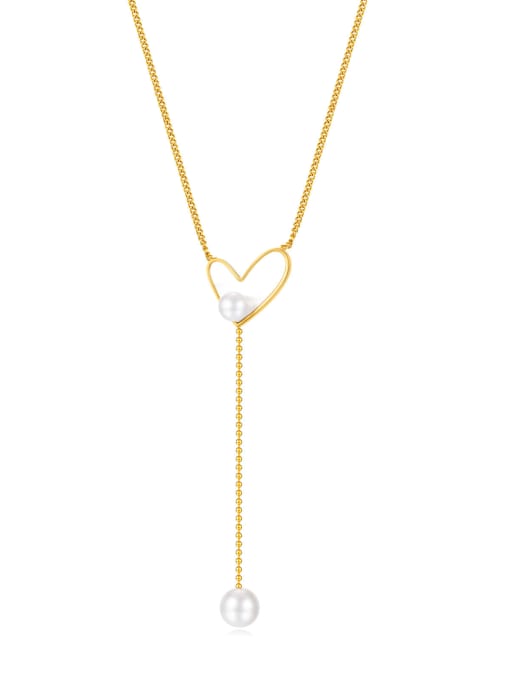2166 steel necklace Titanium Steel Shell Heart Minimalist Tassel Necklace