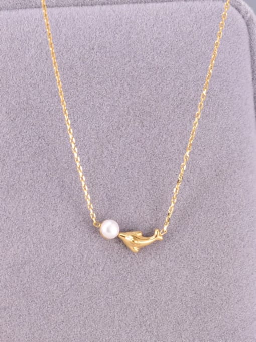 18K Golden Freshwater Pearl Titanium Steel Imitation Pearl Dolphin Minimalist Necklace