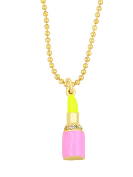 D (yellow powder) Brass Cubic Zirconia Enamel Irregular Lipstick Pendant Necklace