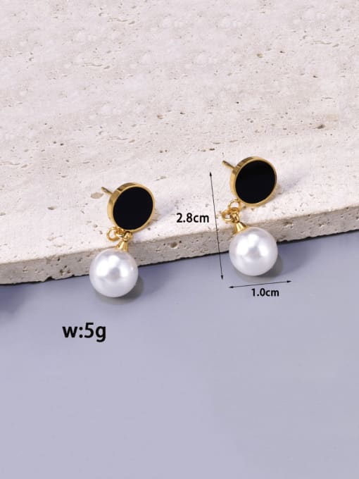 A TEEM Titanium Steel Imitation Pearl Round Minimalist Drop Earring 2