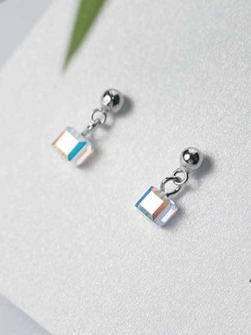 Rosh 925 Sterling Silver Crystal Square Dainty Drop Earring 2