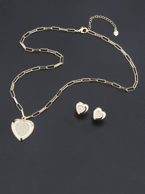 ROSS Brass Statement Heart  Rhinestone Earring and Necklace Set