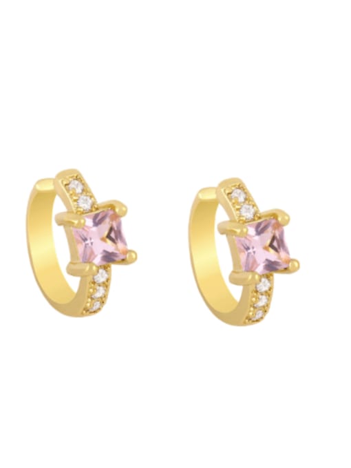 Pink Brass Glass Stone Geometric Minimalist Huggie Earring