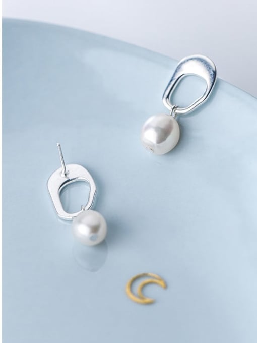Rosh 925 Sterling Silver Imitation Pearl Geometric Minimalist Stud Earring 3
