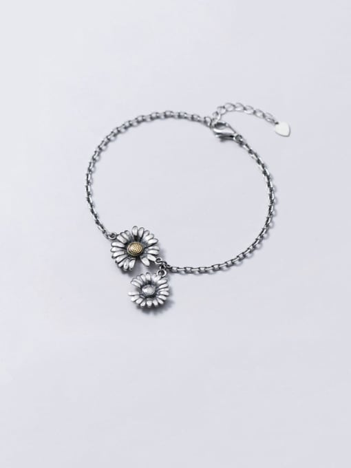 Rosh 925 Sterling Silver Enamel Flower Vintage Link Bracelet