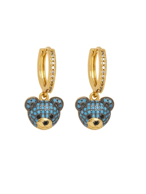 Turquoise Brass Cubic Zirconia Bear Hip Hop Huggie Earring