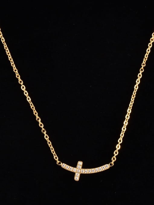 A TEEM Titanium Steel Cubic Zirconia Cross Minimalist Necklace 2