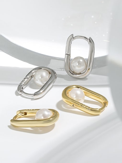 DAKA 925 Sterling Silver Imitation Pearl Geometric Minimalist Stud Earring 2