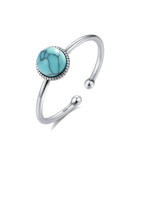 CCUI 925 Sterling Silver Minimalist Round  Turquoise  Band Ring