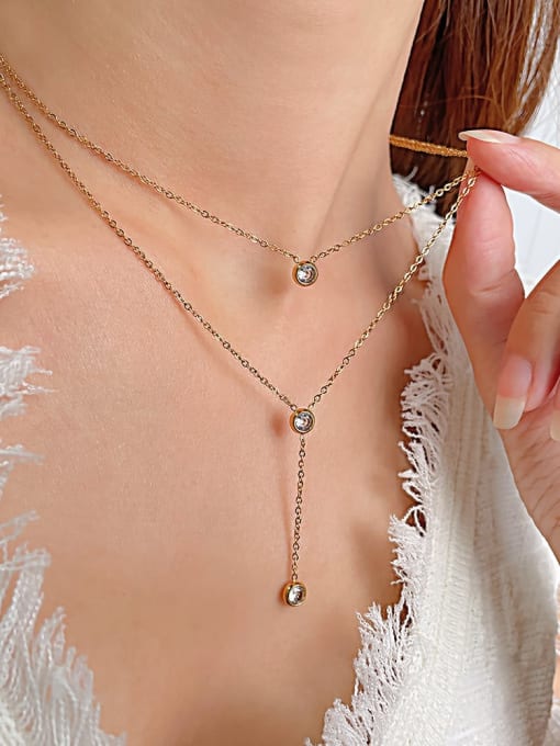 Open Sky Titanium Steel Tassel Minimalist Multi Strand Necklace 1