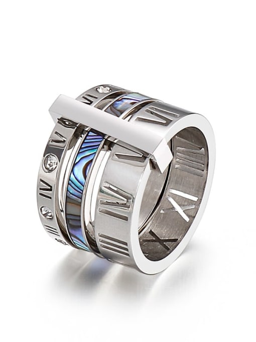 Steel colored scallops KR92483 K Titanium Steel Shell Geometric Minimalist Band Ring