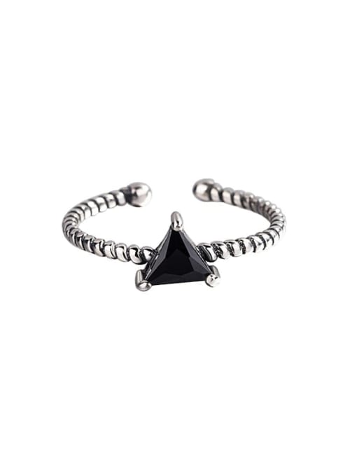 HAHN 925 Sterling Silver Cubic Zirconia Triangle Vintage Midi Ring 0
