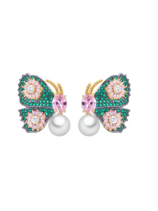 L.WIN Brass Cubic Zirconia Butterfly Luxury Cluster Earring 2