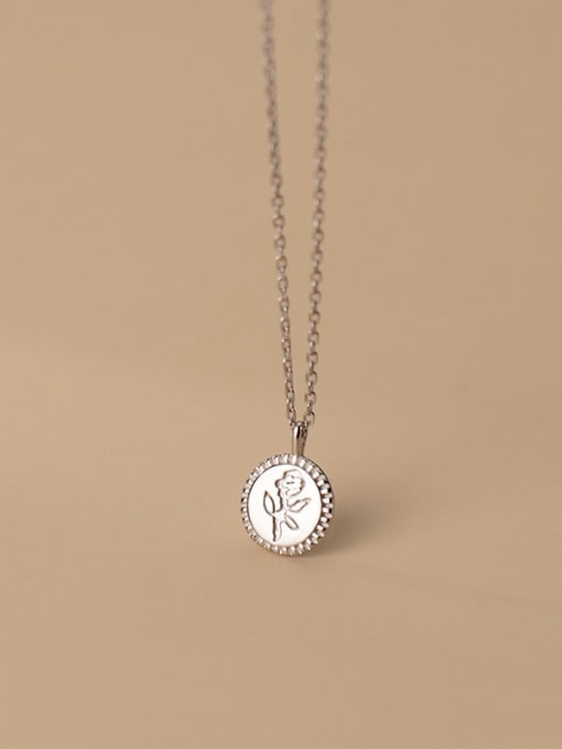 Silver 925 Sterling Silver Flower Minimalist Necklace