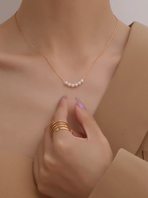 A TEEM Titanium Steel Imitation Pearl Heart Minimalist Necklace 2