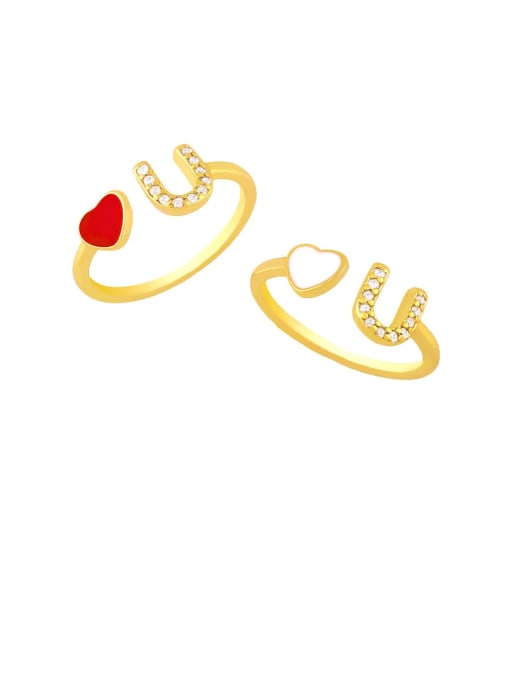 CC Brass Enamel Cubic Zirconia Heart Trend Band Ring