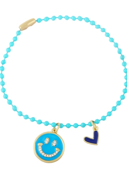 blue Brass Multi Color Enamel Smiley Hip Hop Beaded Bracelet