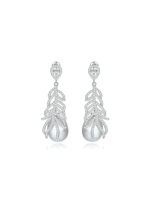 BLING SU Brass Cubic Zirconia Leaf Trend Cluster Earring