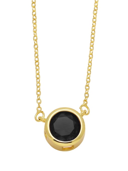 black Brass Glass Stone Round Minimalist Necklace