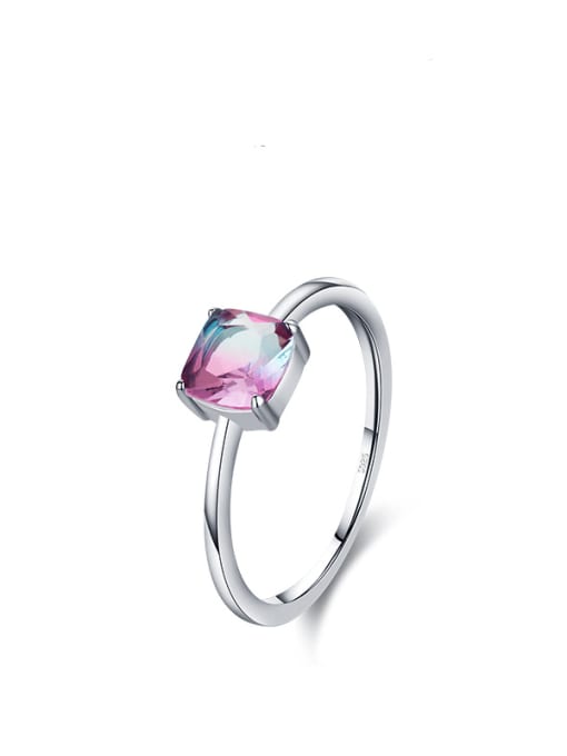 S925 Sterling Silver 925 Sterling Silver Tourmaline Square Minimalist Band Ring