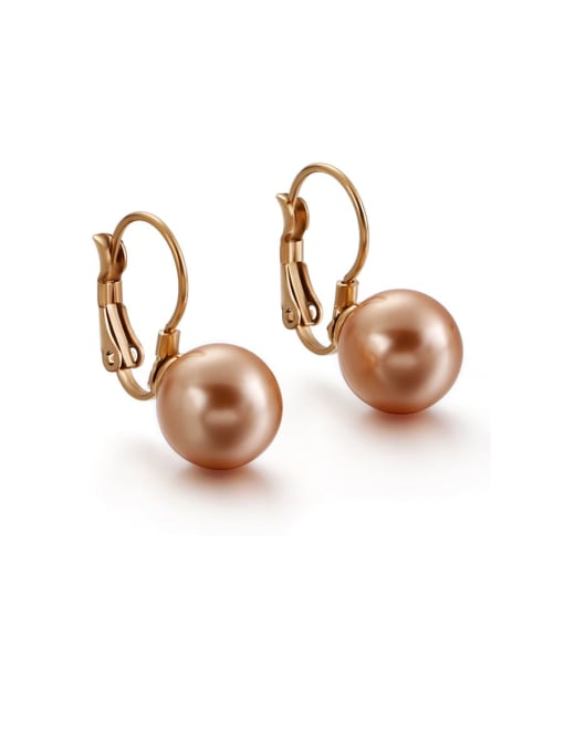 brown Stainless Steel Imitation Pearl Multi Color Round Minimalist Hook Earring
