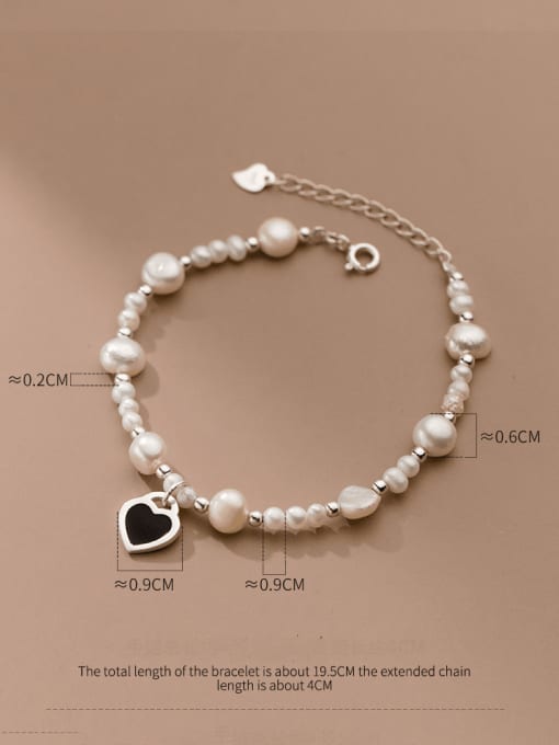 Rosh 925 Sterling Silver Imitation Pearl Heart Minimalist Beaded Bracelet 2